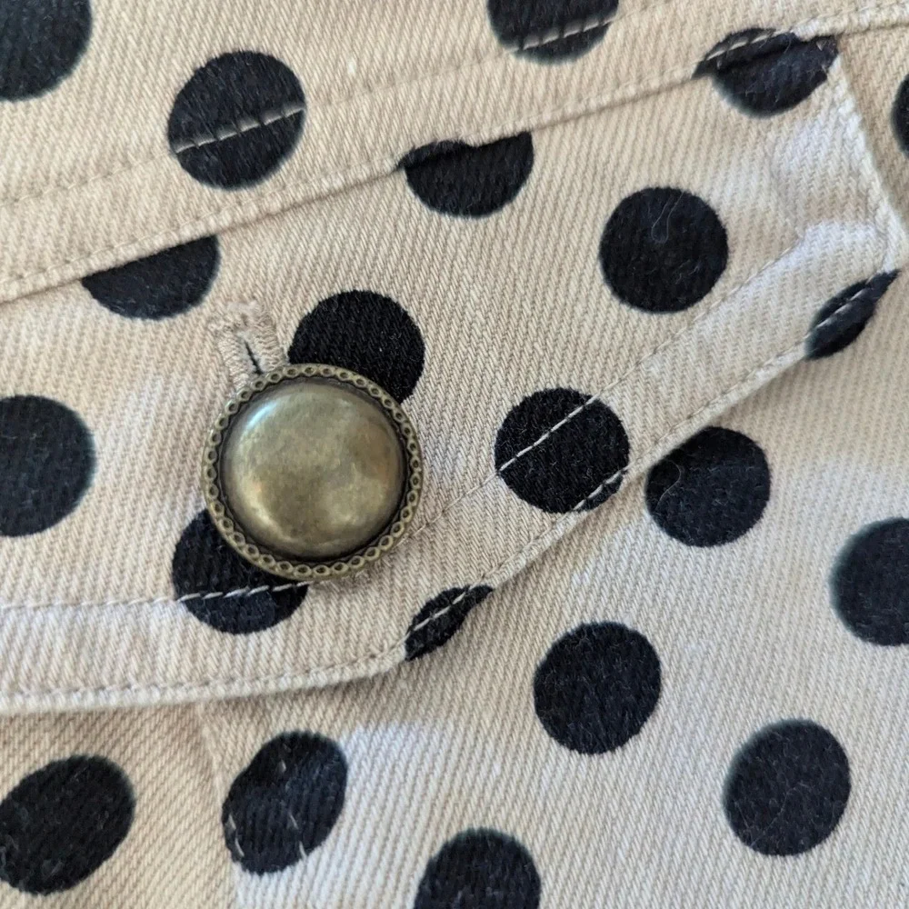 Christopher & Banks Petite Polka‎ Dot Denim Jacket Tan Black Button Front PM